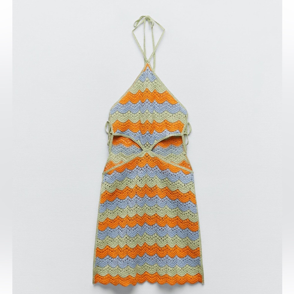 Zara Colorful Crochet Halter Dress